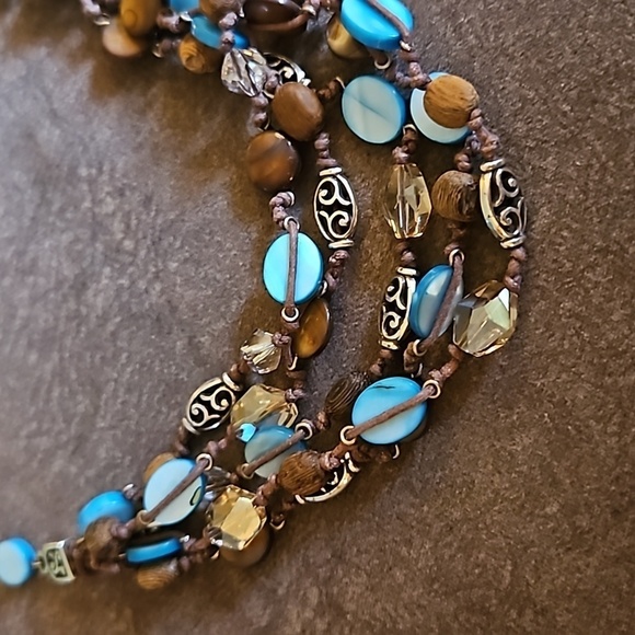 BRIGHTON Western Crown Shell Wood Knot Beaded Multi-strand Necklace - Picture 5 of 9